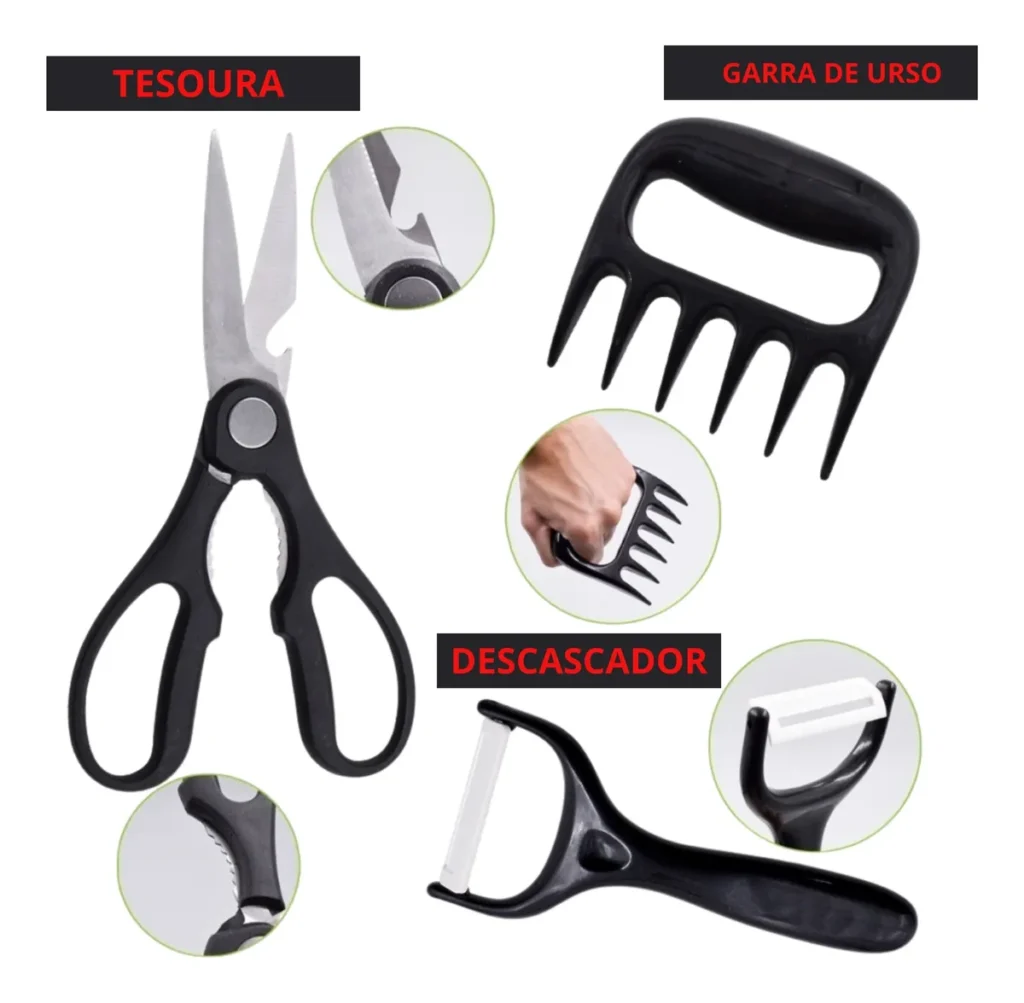 Kit Jogo De Faca Antiaderente Churrasco 8 Pçs Fio De Navalha